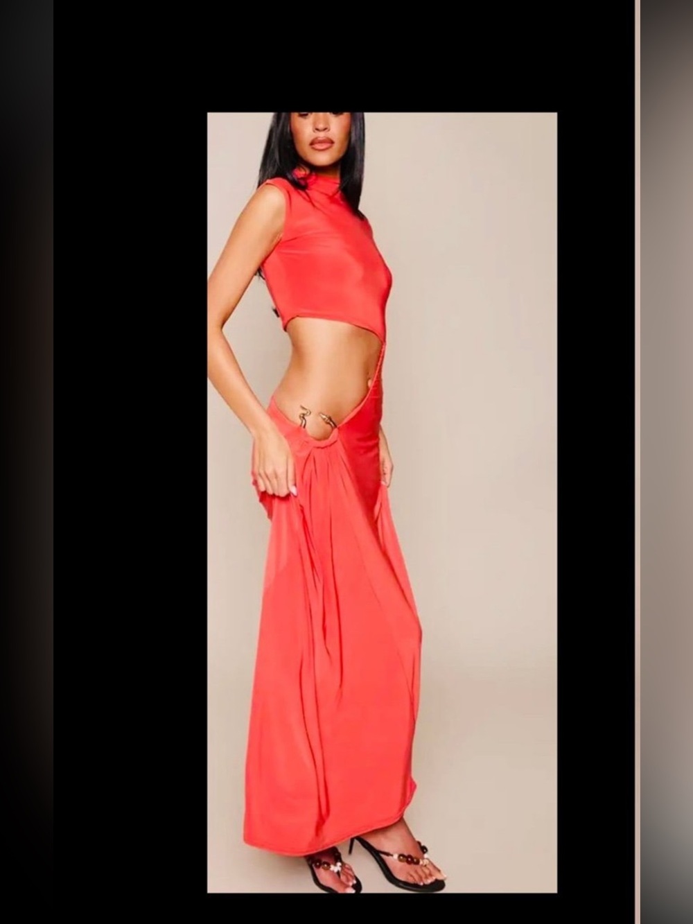 PrettyLittleThing Red Cut-Out Maxi Dress